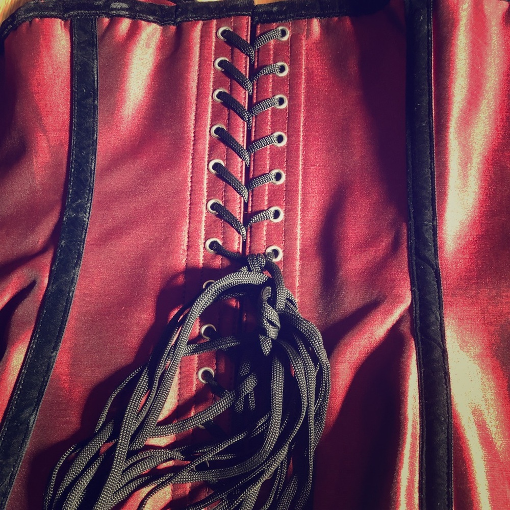 Hips and Curves red with black velvet corset